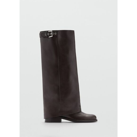 MNG BY MANGO $299 LEATHER TALL BOOTS BROWN BUCKLE 39 US 8.5 - Picture 4 of 8